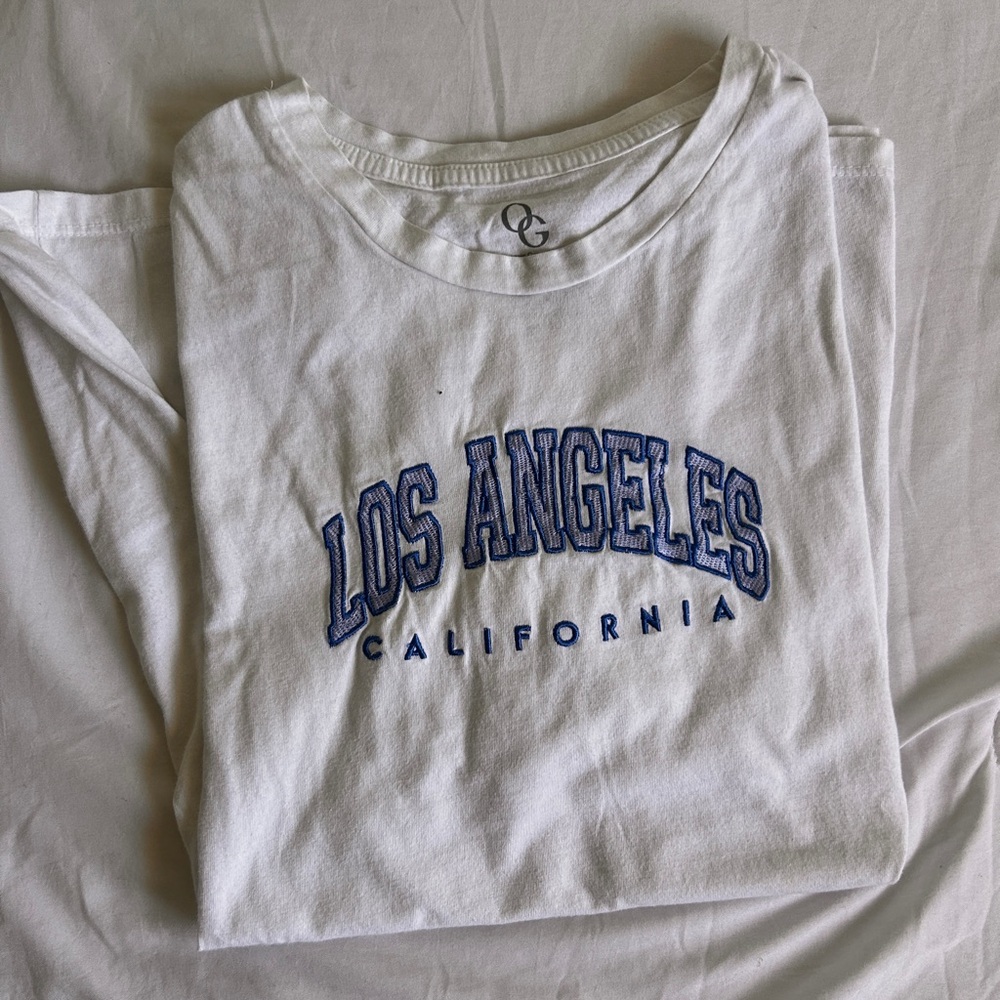 White T-Shirt with Blue Los Angeles Print